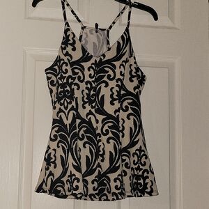 Elegant Black and Cream Patterned Women's Top, Has A Very Narrow Fit